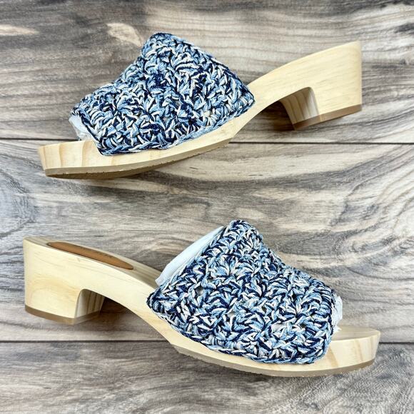 NIB The Sak Ella Hand Crochet Wooden Platform Clog Sandals 8 Blue Static Shell - Picture 6 of 10